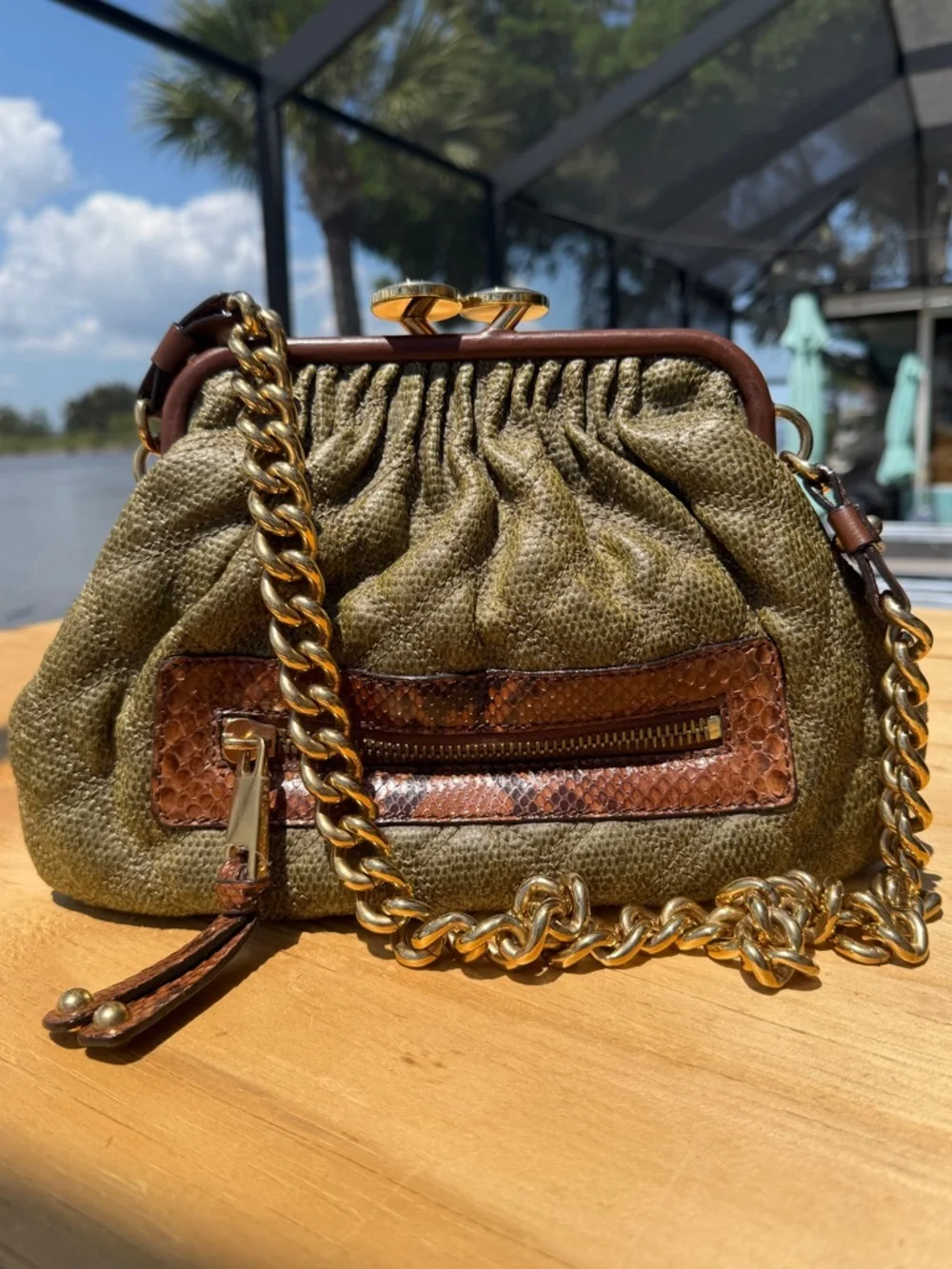 Marc Jacobs Rare 2006 Little Stam Bag Moss Green Quilted Leather Python Trim